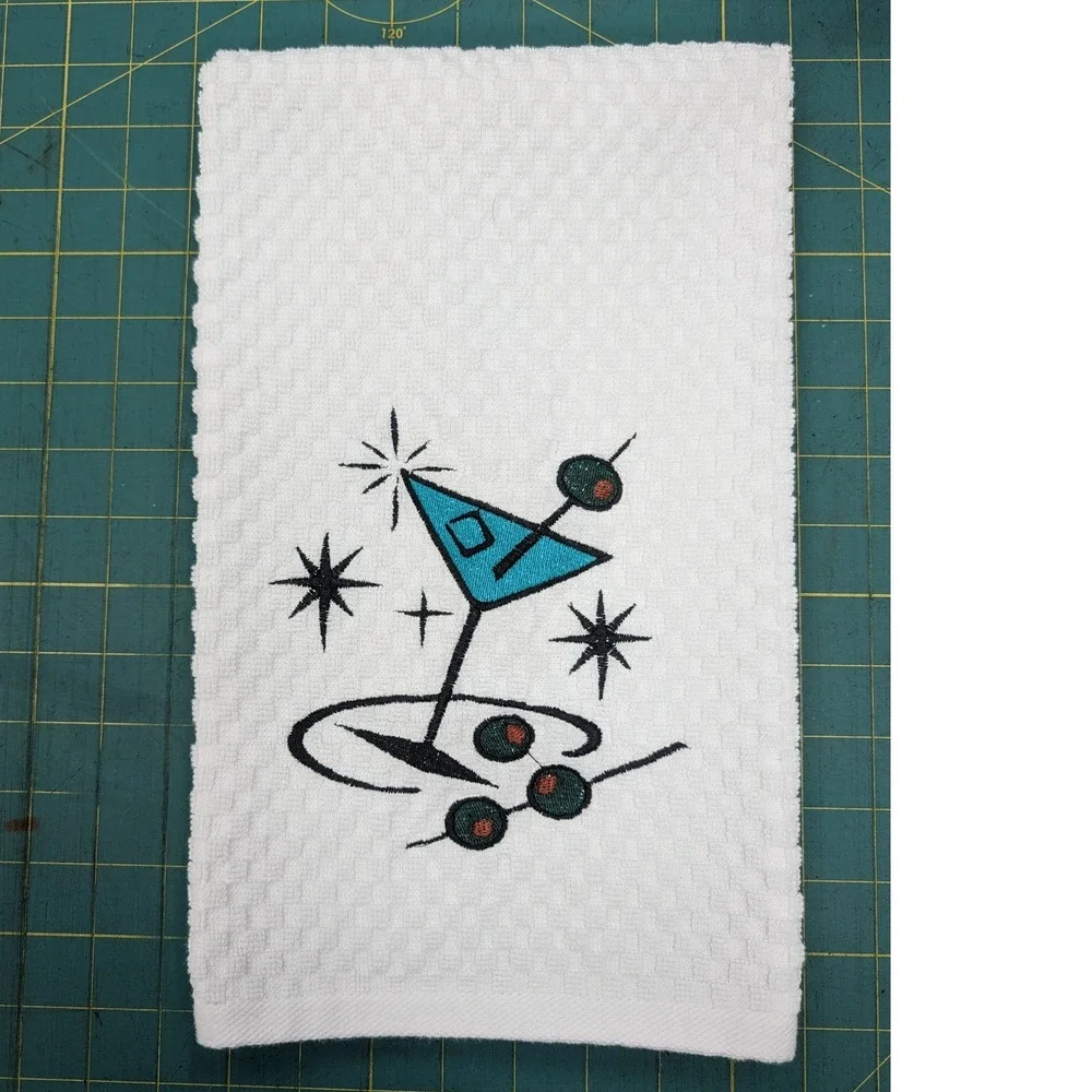 Martini Time Retro Mid Century Modern Kitchen Bath Bar Hand Towel